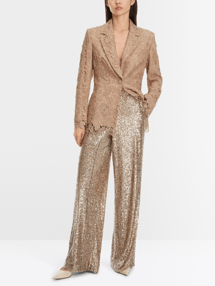 Marc Cain Glam Coats and Jackets Marc Cain Glam Guipure Lace Blazer In Shiny Sand XG 34.04 W12 COL 625 izzi-of-baslow