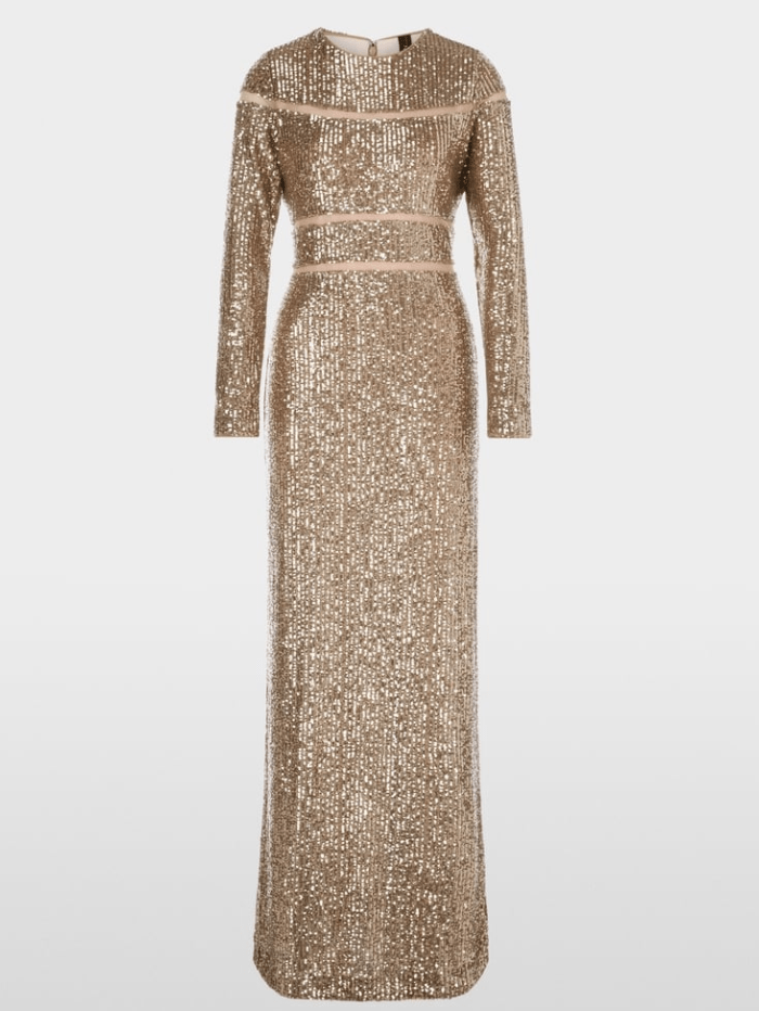 Marc Cain Glam Dresses 1 Marc Cain Glam Long Sequin Dress In Shiny Sand XG 21.14 W14 COL 625 izzi-of-baslow