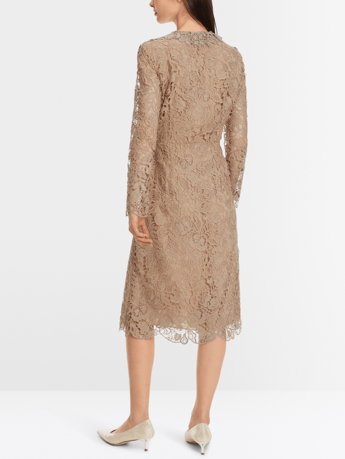 Marc Cain Glam Dresses Marc Cain Glam Guipure Lace Dress In Shiny Sand XG 21.11 W12 COL 625 izzi-of-baslow