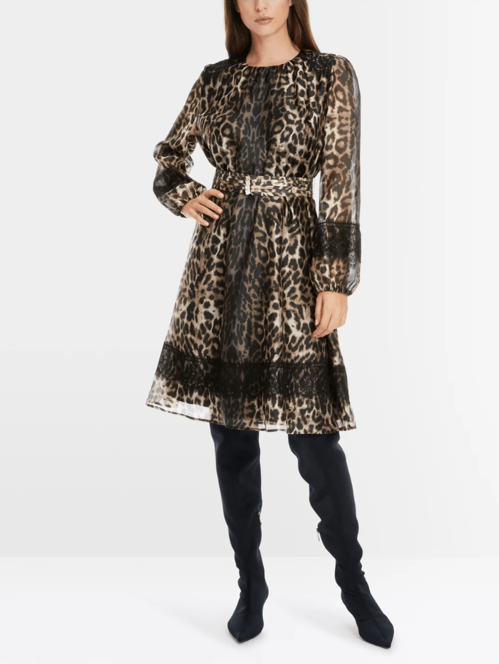 Marc Cain Glam Dresses Marc Cain Glam Leopard Print Belted Dress XG 21.18 W17 COL 625 izzi-of-baslow