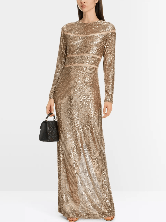 Marc Cain Glam Dresses Marc Cain Glam Long Sequin Dress In Shiny Sand XG 21.14 W14 COL 625 izzi-of-baslow