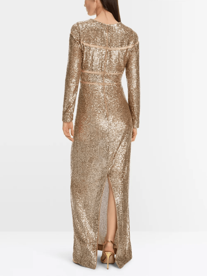 Marc Cain Glam Dresses Marc Cain Glam Long Sequin Dress In Shiny Sand XG 21.14 W14 COL 625 izzi-of-baslow