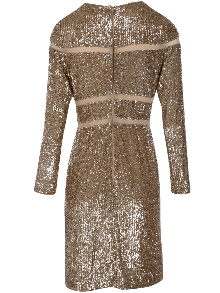 Marc Cain Glam Dresses Marc Cain Glam Sequinned Dress In Shiny Sand XG 21.13 W14 Col 625 izzi-of-baslow