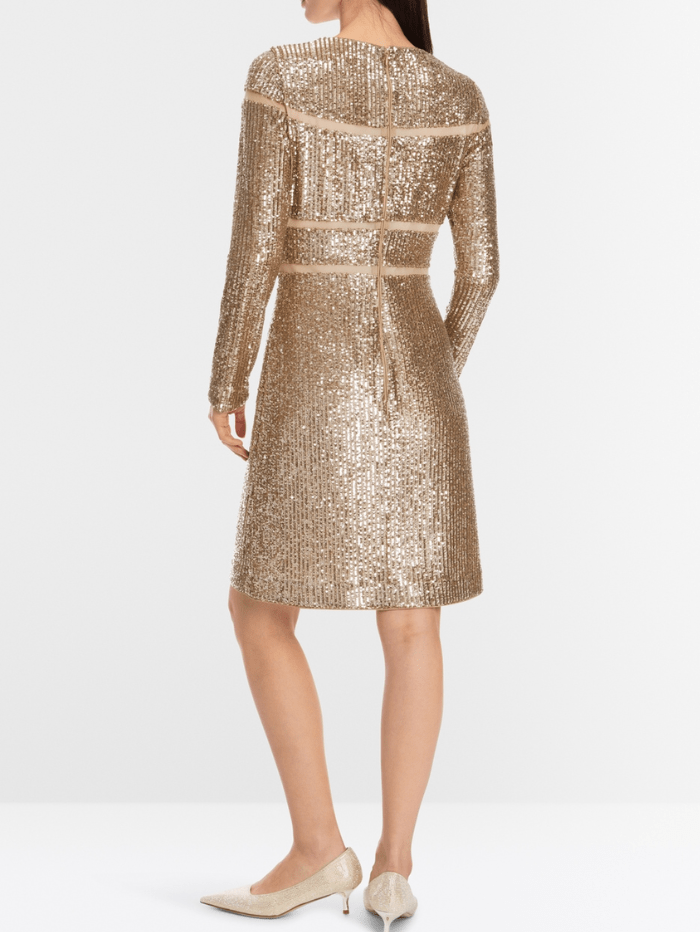 Marc Cain Glam Dresses Marc Cain Glam Sequinned Dress In Shiny Sand XG 21.13 W14 Col 625 izzi-of-baslow