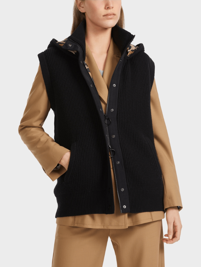 Marc-Cain-Sports-Black-Wool-Hooded-Waistcoat VS 37.02 M58 COL 900