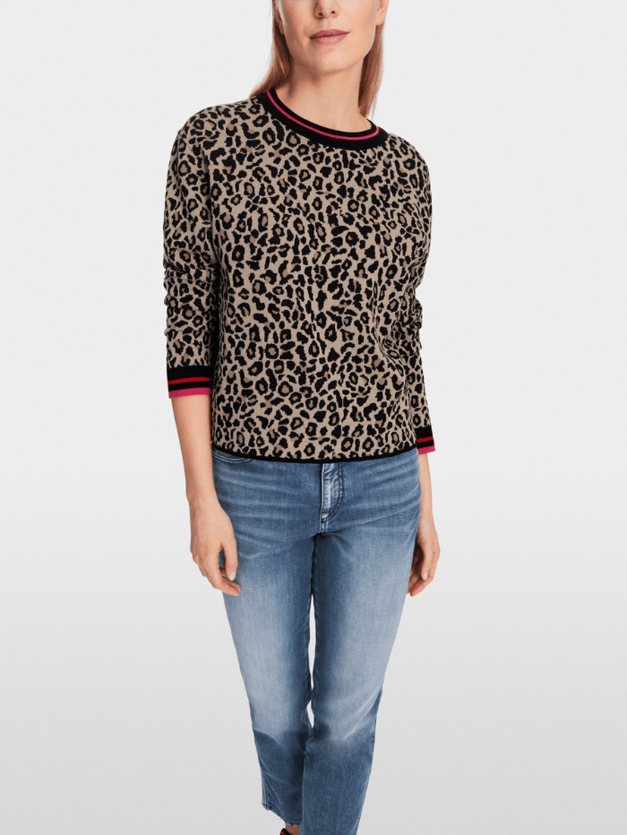 Marc Cain Sports Knitwear Marc Cain Sports Leopard Print Design Jumper XS 41.36 M32 Col 117 izzi-of-baslow