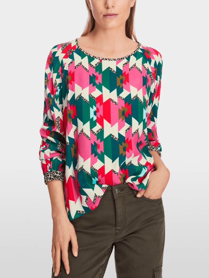 Marc Cain Sports Tops Marc Cain Sports Patterned Raglan Blouse XS 51.09 W18 Col 244 izzi-of-baslow