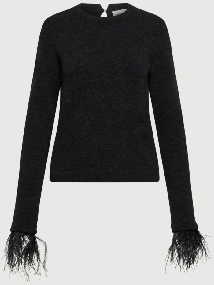 Marella Knitwear S Marella ADDIO Black Jumper With Marabou Feather Trim 2423366242 Col 006 izzi-of-baslow