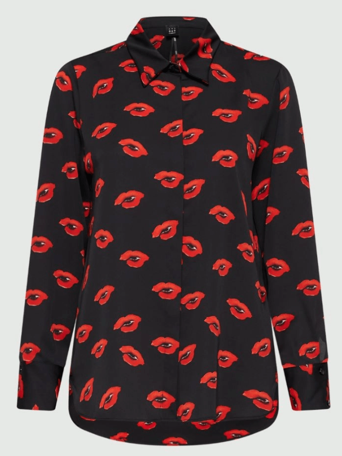 Marella Tops 8 Marella YEAH Black With Lips Print Satin Shirt 24231160632 Col 004 izzi-of-baslow