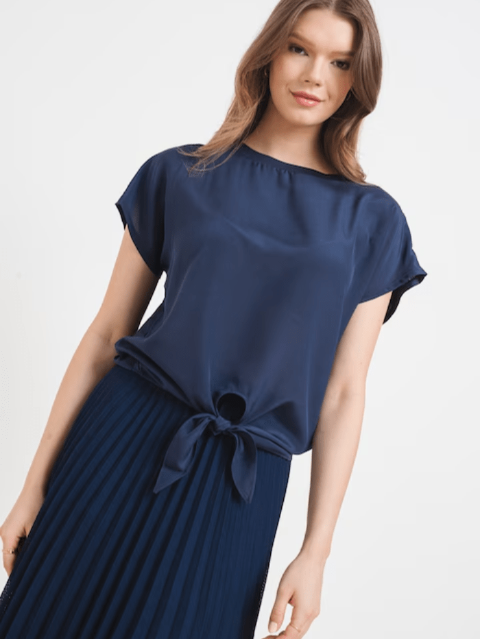 Marella Tops S Marella AGOSTIN Knot Detail T Shirt In Navy Blue 24139411052 Col 001 izzi-of-baslow