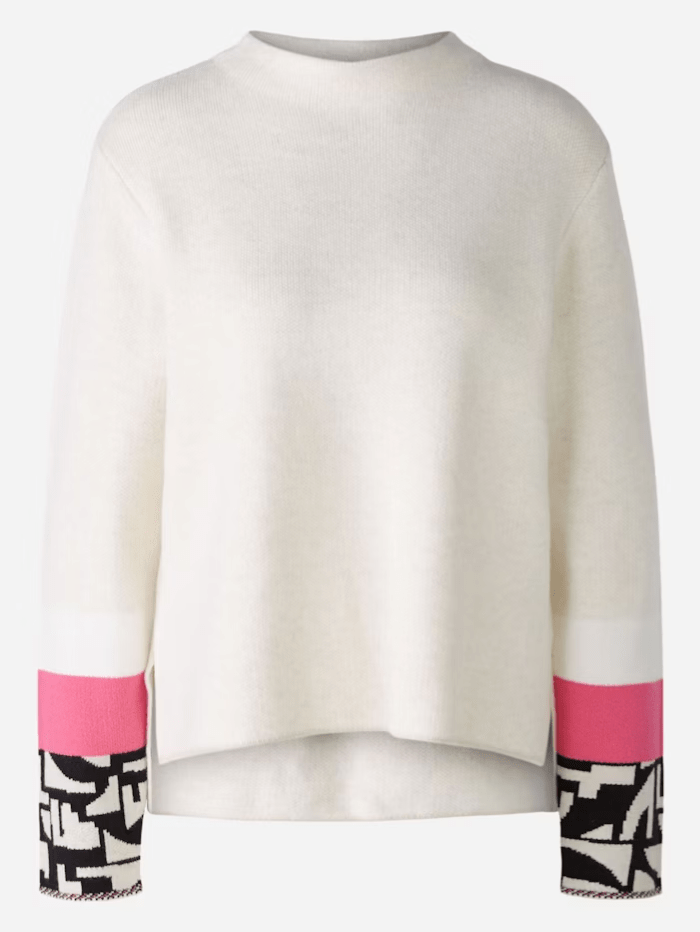 Oui Knitwear 8/34 Oui Viscose Blend Jumper In Light Stone And Pink 89584 Col 0713 izzi-of-baslow