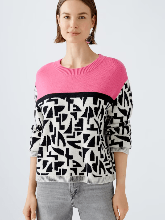 Oui Knitwear Oui Patterned Viscose Blend Jumper 89595 Col 0333 izzi-of-baslow