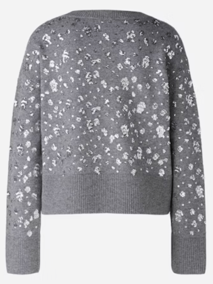 Oui Knitwear Oui Sequinned Wool Blend Jumper In Grey 89197 Col 9559 izzi-of-baslow