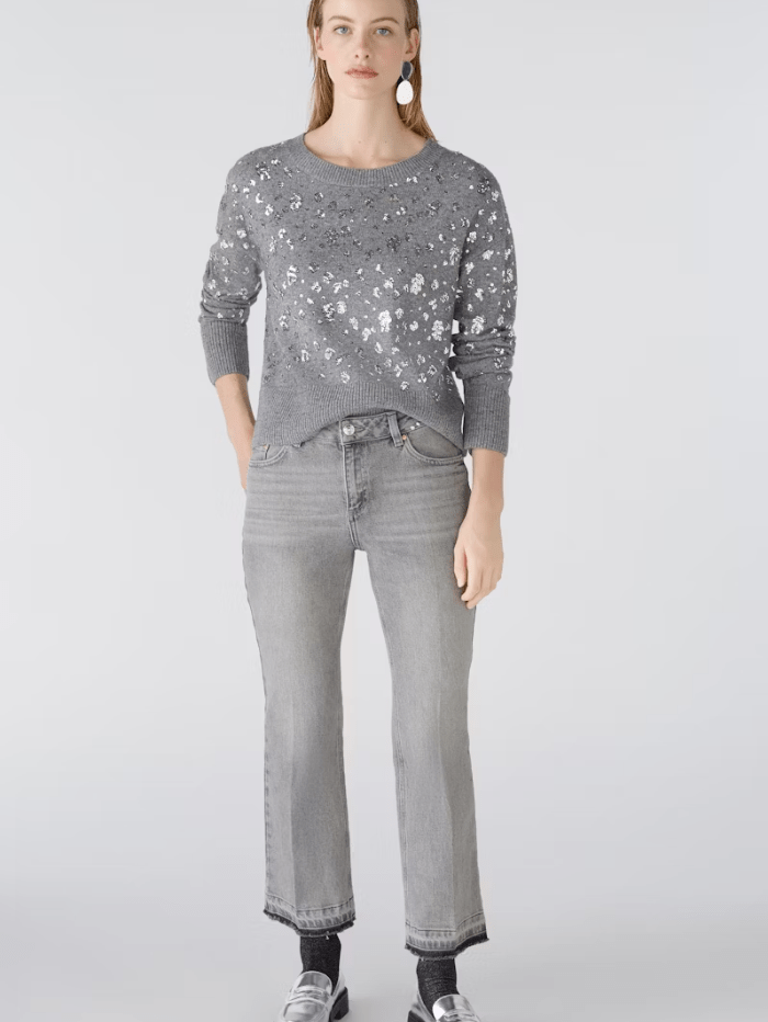 Oui Knitwear Oui Sequinned Wool Blend Jumper In Grey 89197 Col 9559 izzi-of-baslow