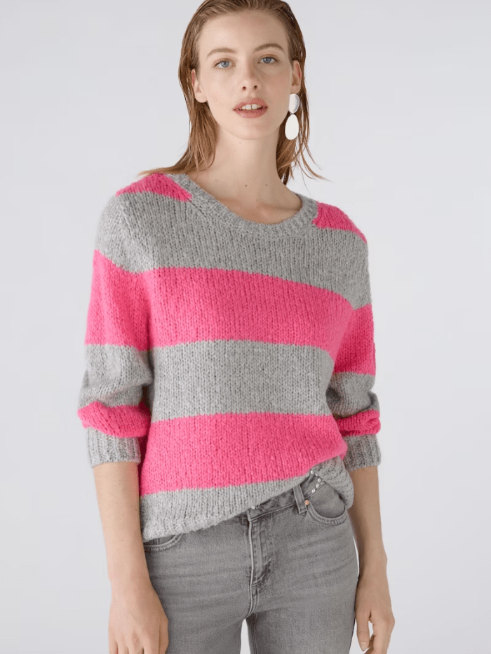 Oui Knitwear Oui Striped Jumper With Wool And Mohair 89199 Col 0933 izzi-of-baslow