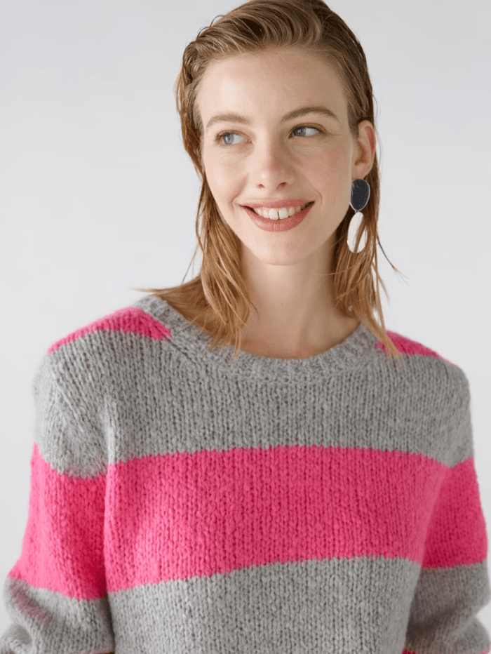 Oui Knitwear Oui Striped Jumper With Wool And Mohair 89199 Col 0933 izzi-of-baslow