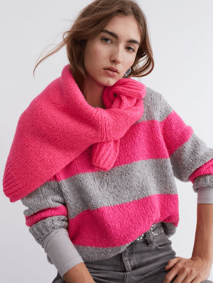 Oui Knitwear Oui Striped Jumper With Wool And Mohair 89199 Col 0933 izzi-of-baslow