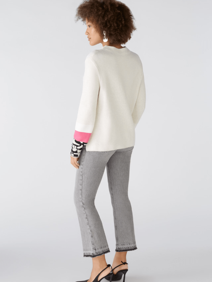 Oui Knitwear Oui Viscose Blend Jumper In Light Stone And Pink 89584 Col 0713 izzi-of-baslow