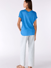 Oui Linen V Neck T Shirt in Azure Blue 79224 5288 izzi-of-baslow