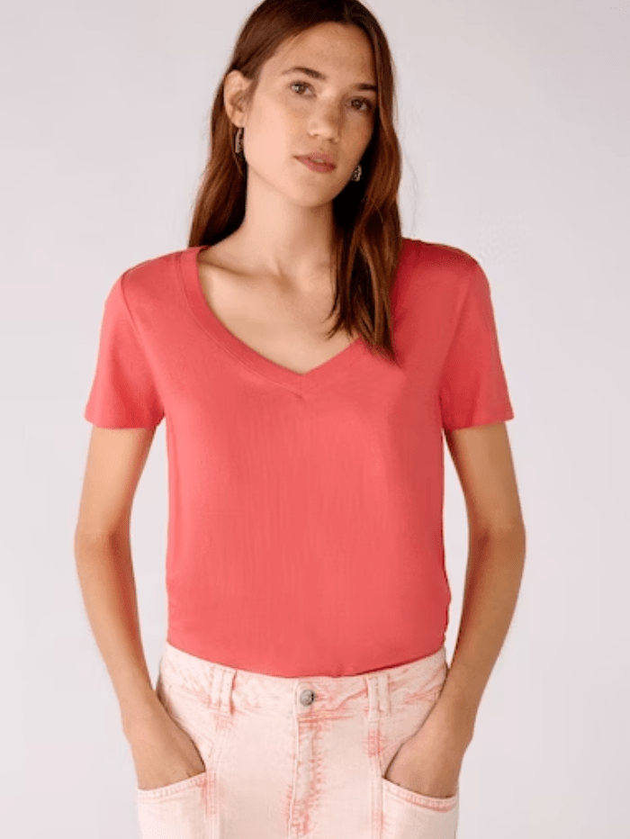 Oui Tops Oui Red V Necked T Shirt 76717 3538 izzi-of-baslow