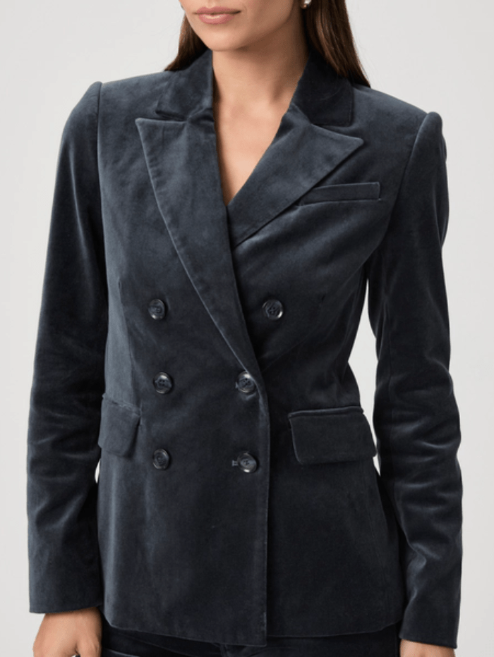 Paige Coats and Jackets 4/ UK S Paige MALBEC Blue Velvet Double Breasted Blazer 8253J27-B849 izzi-of-baslow