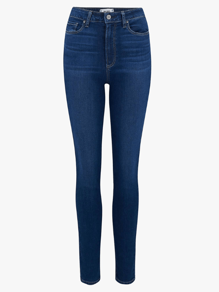 PAIGE Logo Patch Flared Jeans in Blue | Lyst