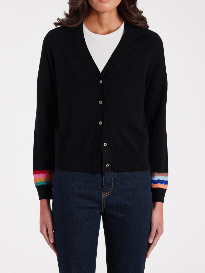 Paul Smith Knitwear Paul Smith Black Wool Swirl Sleeve Cardigan W2R-701N-M31137 Col 79 izzi-of-baslow