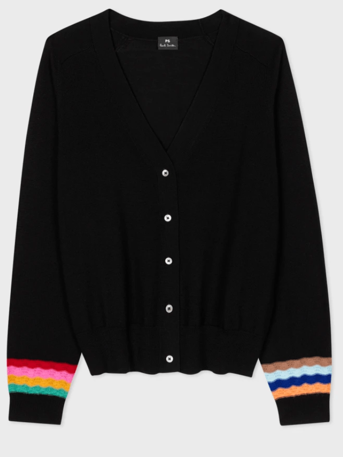 Paul Smith Knitwear S Paul Smith Black Wool Swirl Sleeve Cardigan W2R-701N-M31137 Col 79 izzi-of-baslow