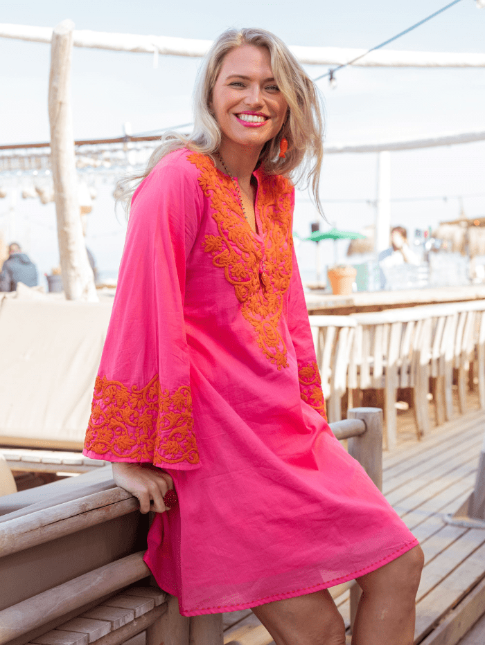 Place du Soleil Dresses Place Du Soleil Embroidered Mini Dress in Hot Pink S24 314 izzi-of-baslow