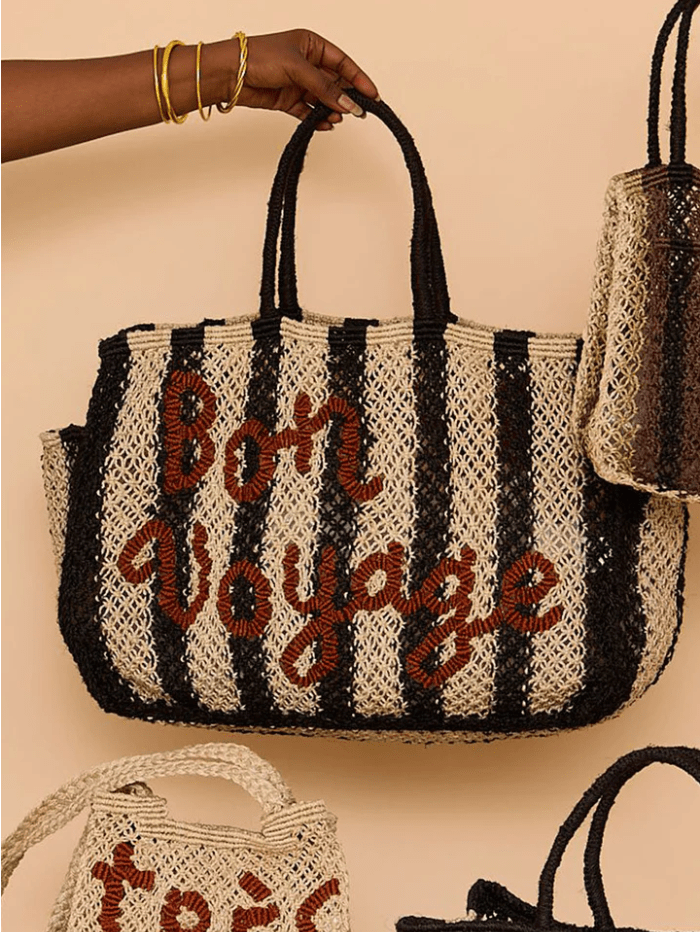 The Jacksons Accessories Large The Jacksons London BON VOYAGE Large Jute Bag In Black And Natural Stripes izzi-of-baslow