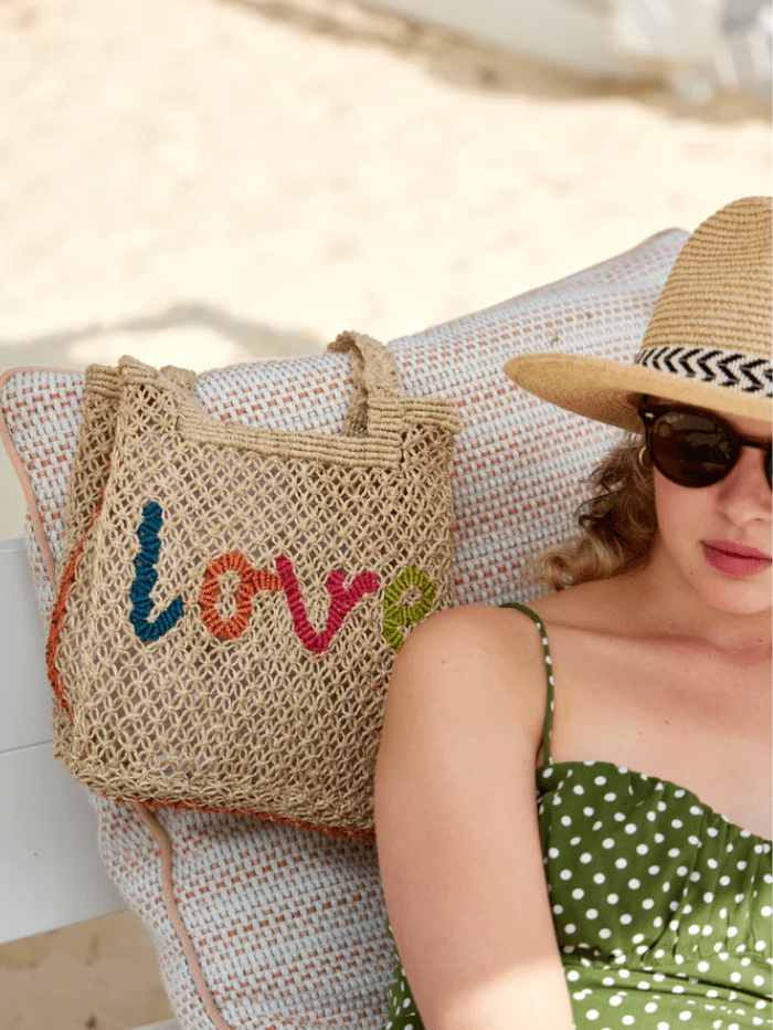 The Jacksons Accessories One Size The Jacksons London CARA LOVE Jute Bag In Natural With Multi Slogan izzi-of-baslow