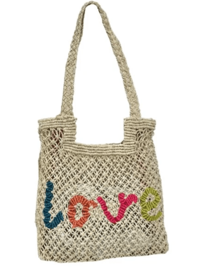 The Jacksons Accessories One Size The Jacksons London CARA LOVE Jute Bag In Natural With Multi Slogan izzi-of-baslow