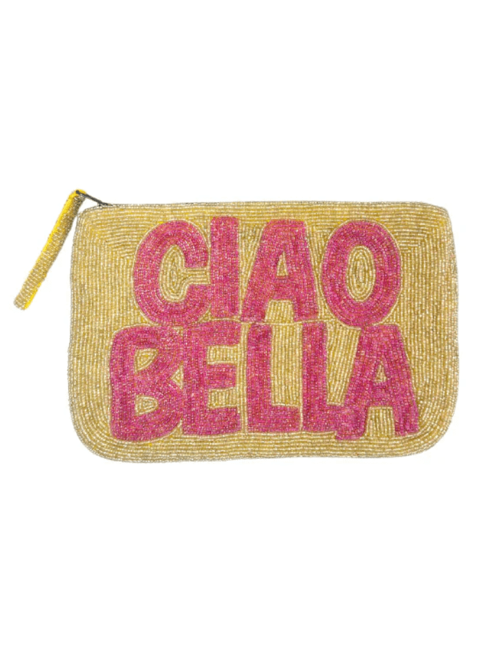 The Jacksons Accessories One Size The Jacksons London CIAO BELLA Beaded Clutch Bag Gold With Pink izzi-of-baslow