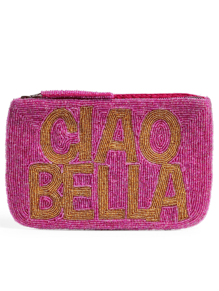 The Jacksons Accessories One Size The Jacksons London CIAO BELLA Beaded Clutch Bag Pink With Gold izzi-of-baslow