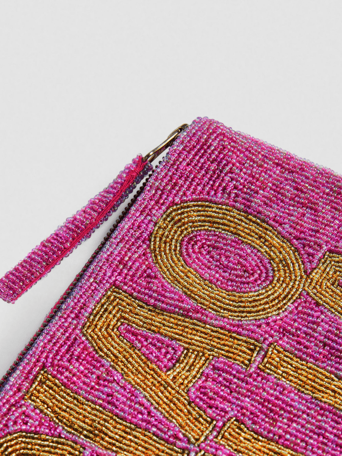 The Jacksons Accessories One Size The Jacksons London CIAO BELLA Beaded Clutch Bag Pink With Gold izzi-of-baslow