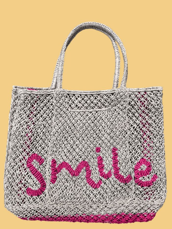 The Jacksons Accessories One Size The Jacksons London FLORENCE SMILE Jute Bag In Natural And Hot Pink izzi-of-baslow