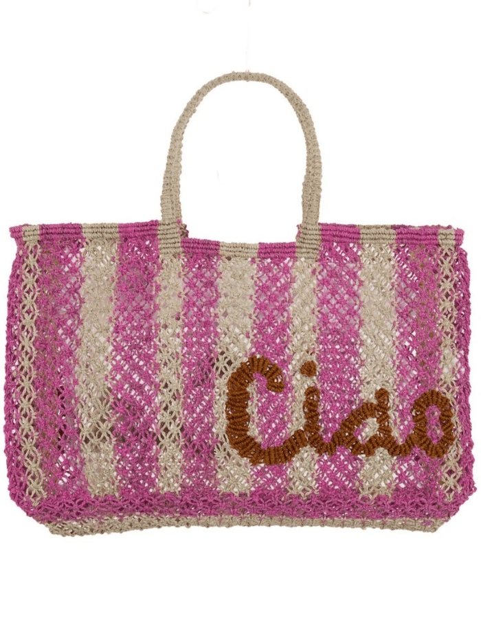 The Jacksons Accessories One Size The Jacksons London LAVINIA CIAO Rose Stripe Jute Bag In Natural And Rose izzi-of-baslow