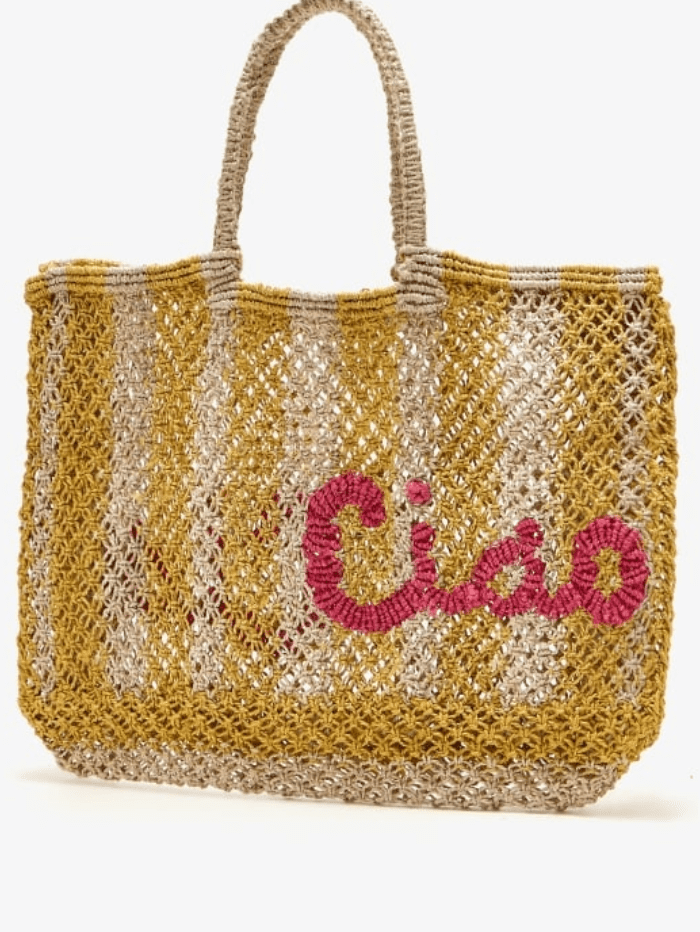 The Jacksons Accessories One Size The Jacksons London LAVINIA CIAO Stripe Jute Bag In Natural And Yellow izzi-of-baslow