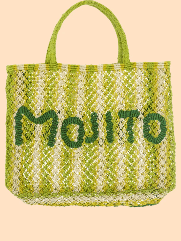 The Jacksons Accessories One Size The Jacksons London MOJITO STRIPE Jute Bag In Lime, Natural And Yellow izzi-of-baslow