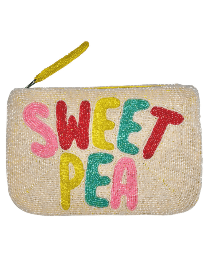 The Jacksons Accessories One Size The Jacksons London SWEET PEA Clutch Bag In Off White With Multi Slogan izzi-of-baslow