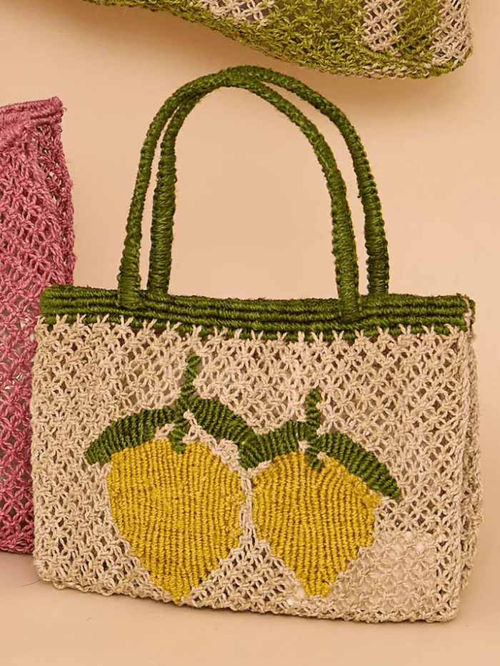 The Jacksons Accessories One Size The Jacksons London TRACY DOUBLE LEMON Jute Bag In Natural, Yellow And Green izzi-of-baslow