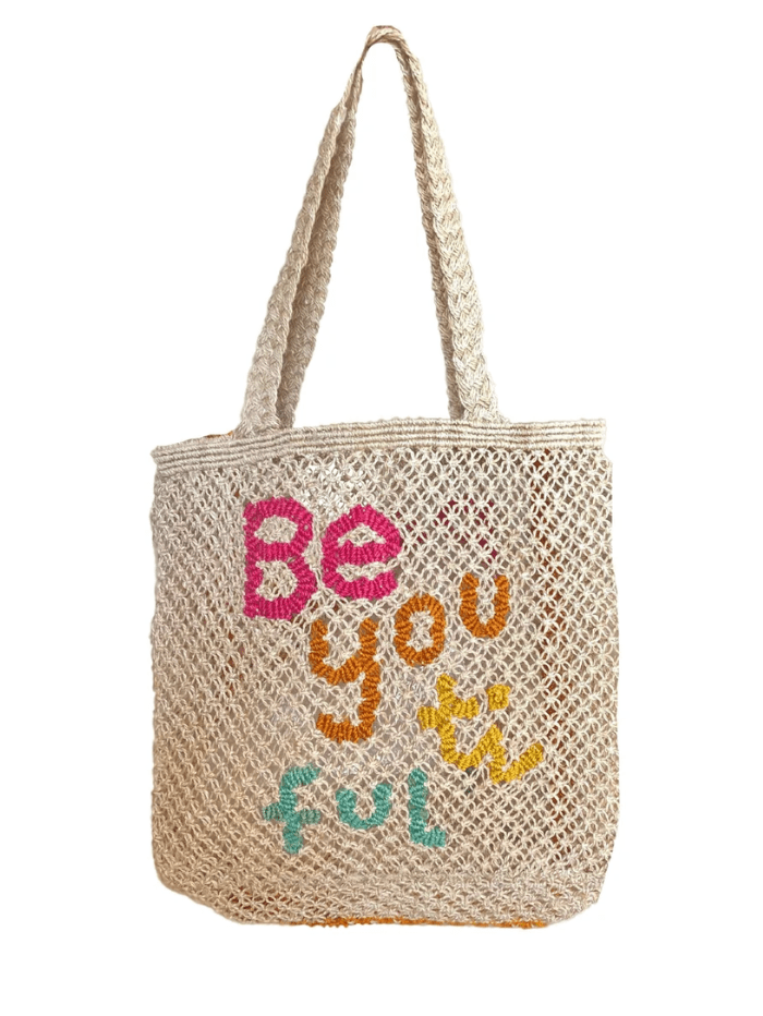 The Jacksons Accessories Small The Jacksons London BE YOU TI FUL Natural Jute Bag izzi-of-baslow