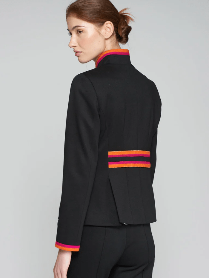 Vilagallo Coats &amp; Jackets Vilagallo DOROTHEA Black Twill Jacket With Pink And Orange Border 31804 izzi-of-baslow