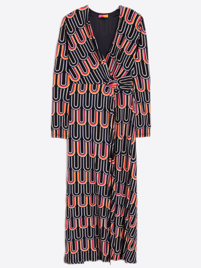 Vilagallo Dresses UK 8/ 38 Vilagallo AMELIA Black Multi Patterned Wrap Dress 31922 izzi-of-baslow