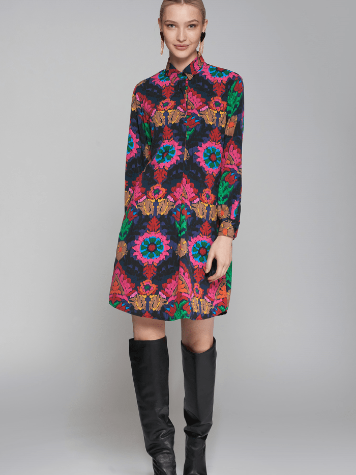 Vilagallo Dresses UK 8/ 38 Vilagallo ANA Patterned Shirt Style Dress 31895 izzi-of-baslow