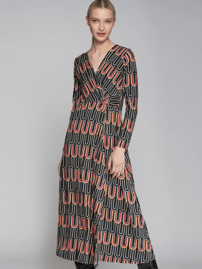 Vilagallo Dresses Vilagallo AMELIA Black Multi Patterned Wrap Dress 31922 izzi-of-baslow