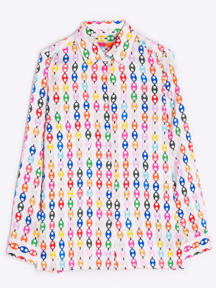 Vilagallo Tops UK 8/ 38 Vilagallo IRINA Multicoloured Chain Print Silky Shirt Blouse 31704 izzi-of-baslow