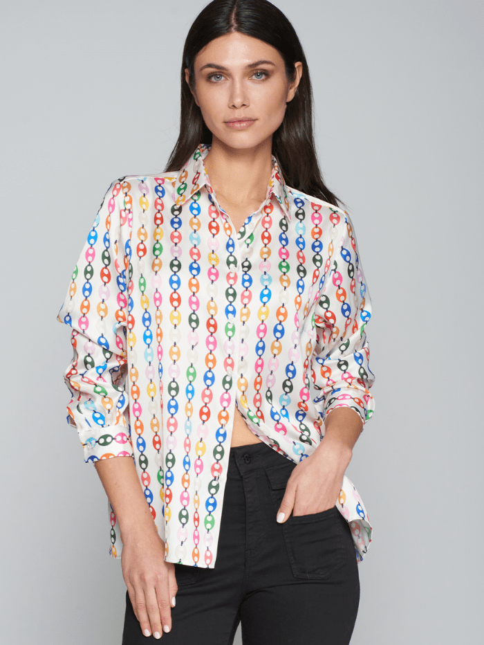 Vilagallo Tops Vilagallo IRINA Multicoloured Chain Print Silky Shirt Blouse 31704 izzi-of-baslow