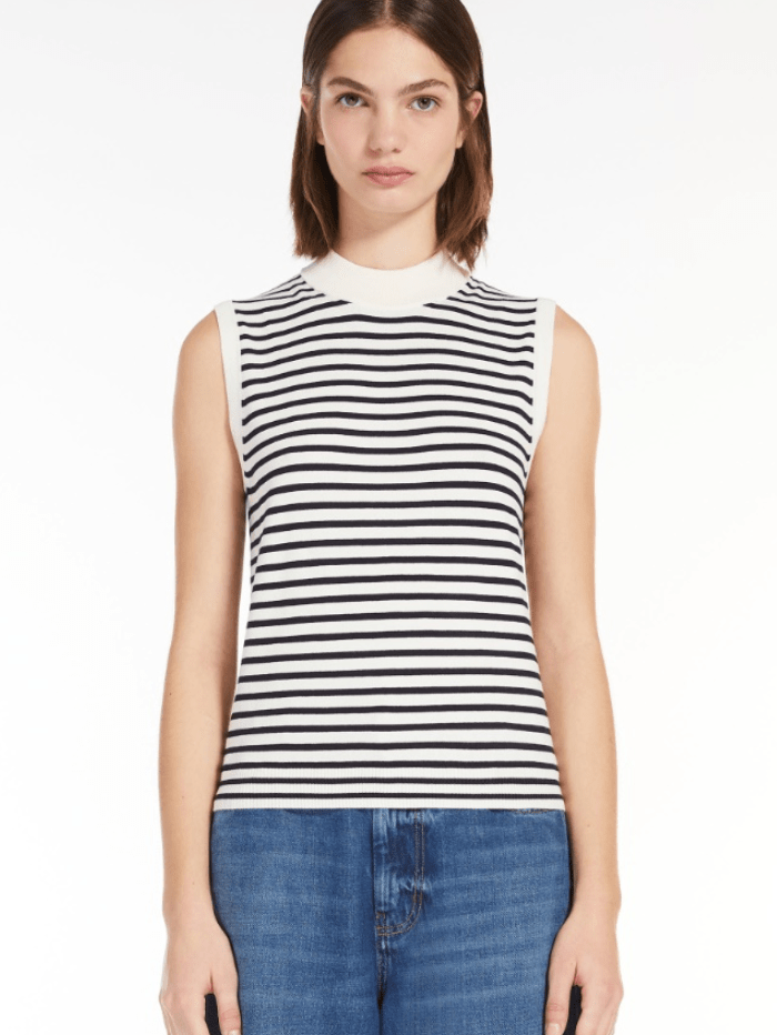 Weekend By Max Mara Knitwear Weekend By Max Mara NAZIONE Striped Stretch Viscose Top 24253660716 Col 010 izzi-of-baslow