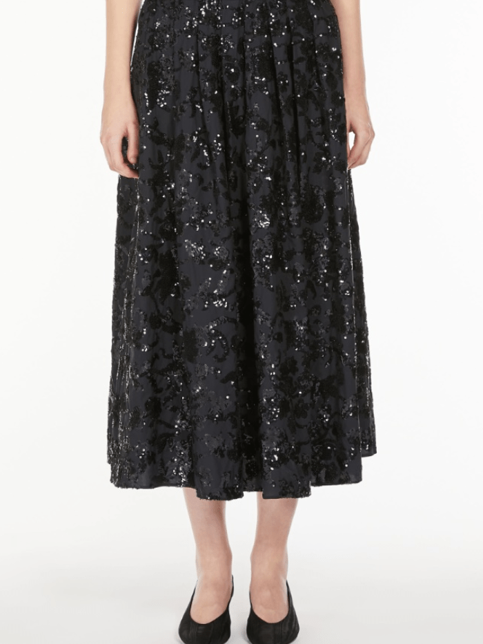 Weekend By Max Mara Skirts Weekend By Max Mara NOME Navy Wide Cotton Skirt With Sequins 24251061016 Col 001 izzi-of-baslow